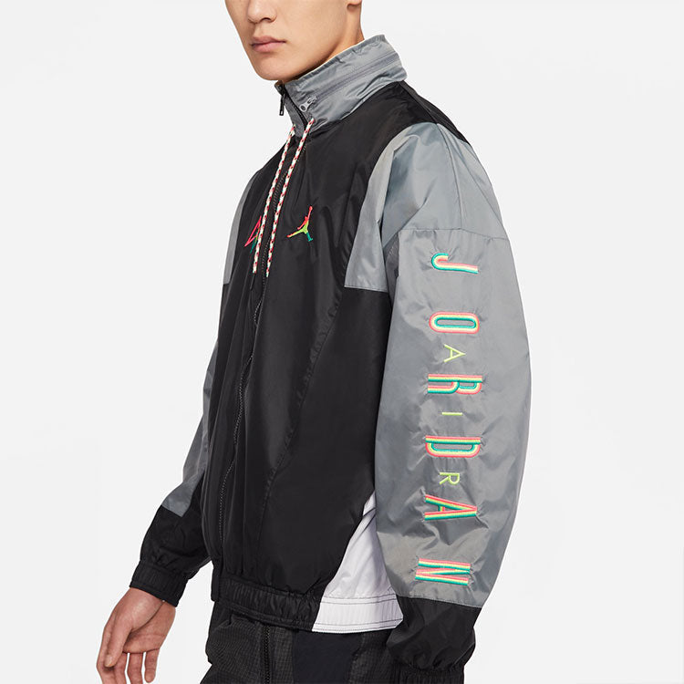 Men's Air Jordan Sport Dna Embroidered Logo Colorblock Sports Woven Jacket Autumn Black DN3404-011