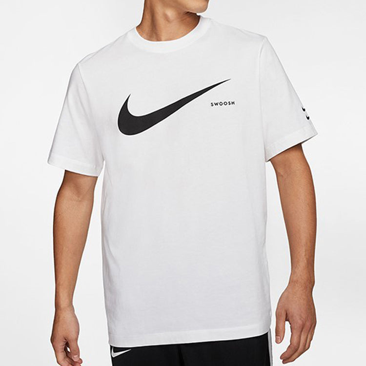 Nike Swoosh Logo Printing Knit Round Neck Short Sleeve White DB5858-100