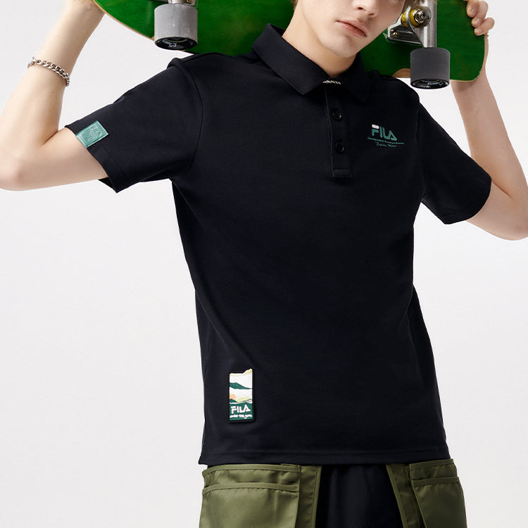 Men's FILA FUSION Casual Sports Breathable Short Sleeve Polo Shirt Black T11M123101B-BK