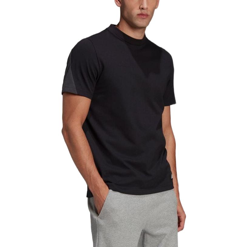 Men's adidas Splicing Round Neck Casual Short Sleeve Black T-Shirt HA6471