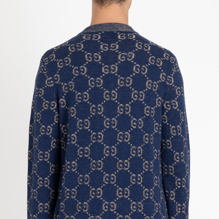 Gucci GG Jacquard Pull Knit For Men Navy 614744-XKBAU-4079