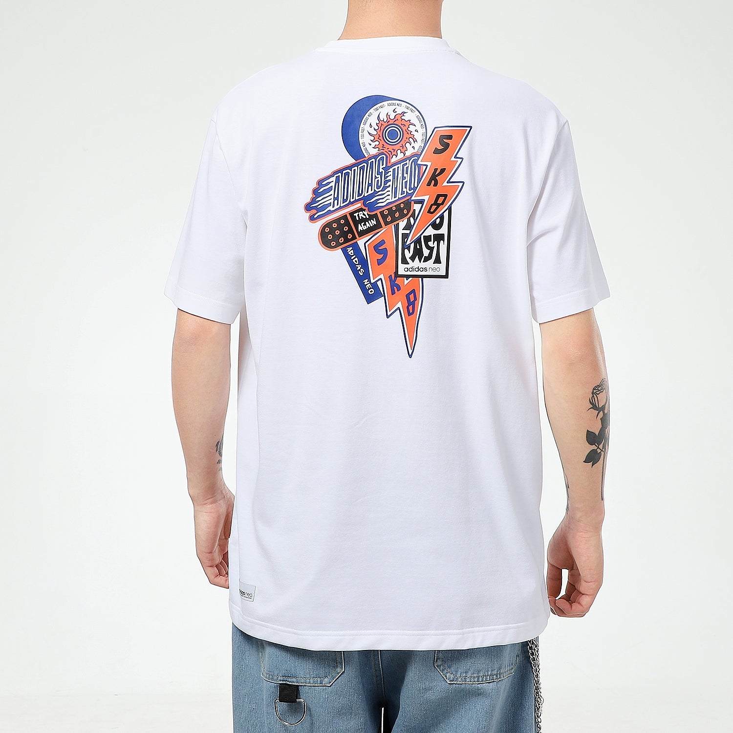 adidas neo Logo Printing Sports Short Sleeve White GP4810