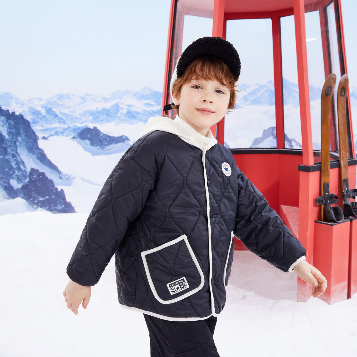 (PS) Converse Color-blocked Detachable Hood Short Cotton Jacket Asia Sizing 'Black White' CV2342150PS-004