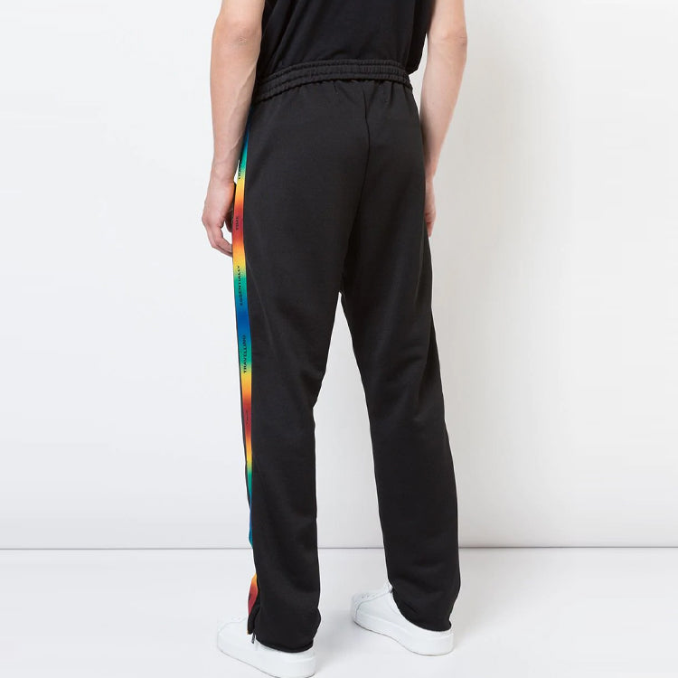 Men's Off-White Drawstring Waist Side Stripe Drawstring Casual Pants/Trousers Loose Fit Black OMCH005S188821391088