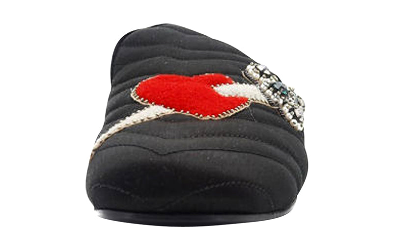 (WMNS) Gucci Quilted Satin Heart Slipper 'Black' 472159-KND30-1000