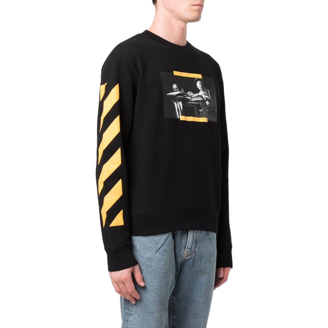 Men's Off-White Printing Round Neck Long Sleeves Version Black OMBA025F21FLE00910841084