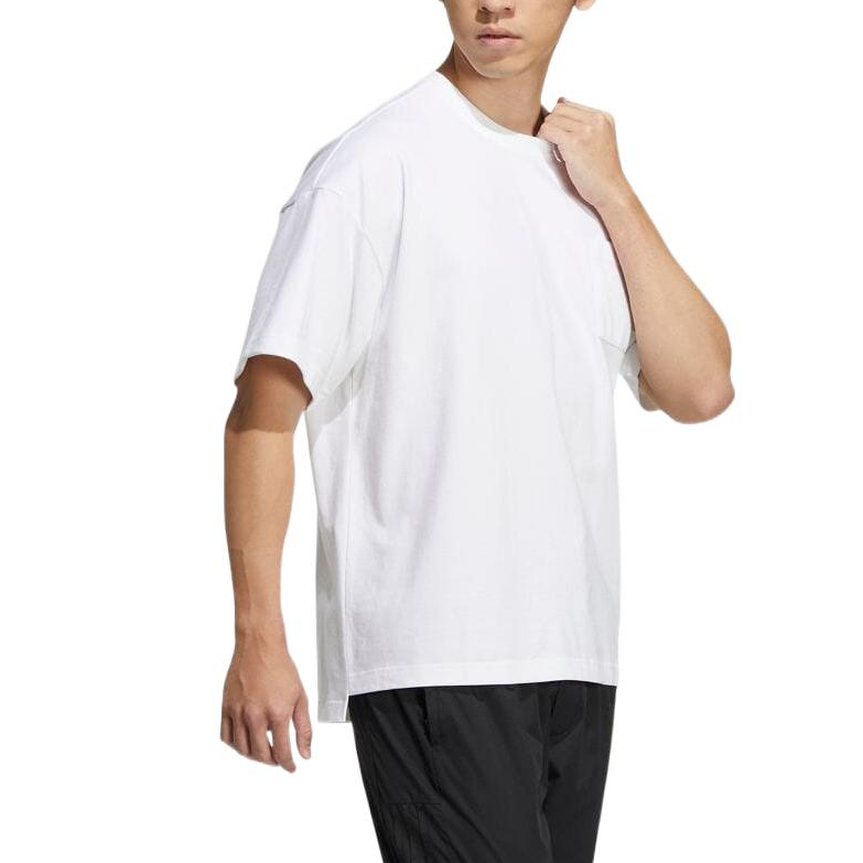 Men's adidas Solid Color Round Neck Casual Sports Short Sleeve Japanese Version White T-Shirt HN0404