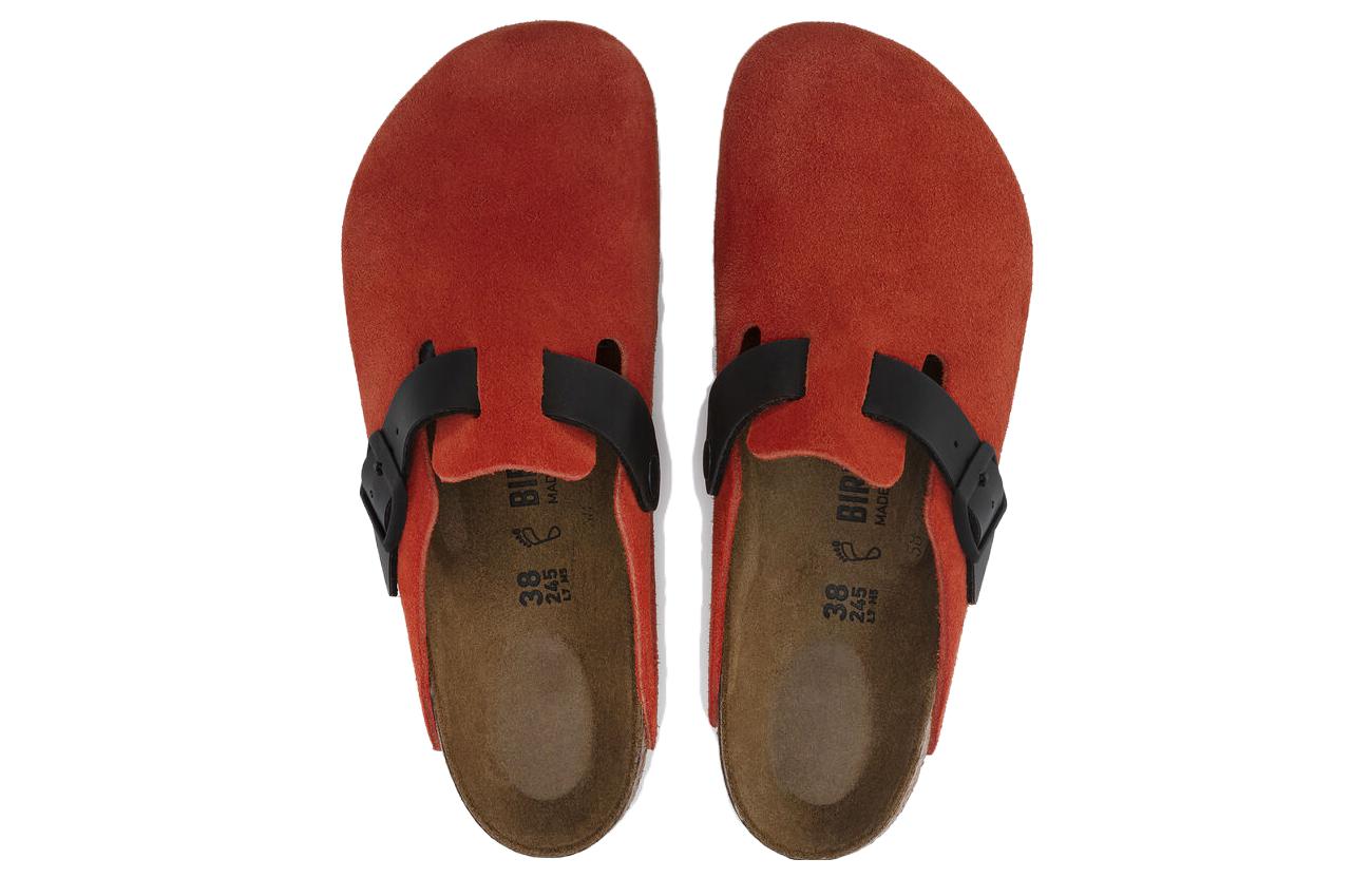 Birkenstock Boston Suede Leather/Birko-Flor Narrow Fit 'Tomato/Black' 1025971