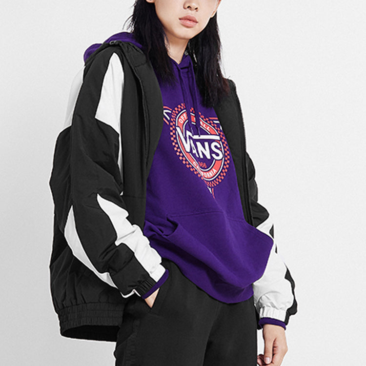 Vans Contrast Color Stitching hooded track Jacket Couple Style Black VN0A48CJBLK