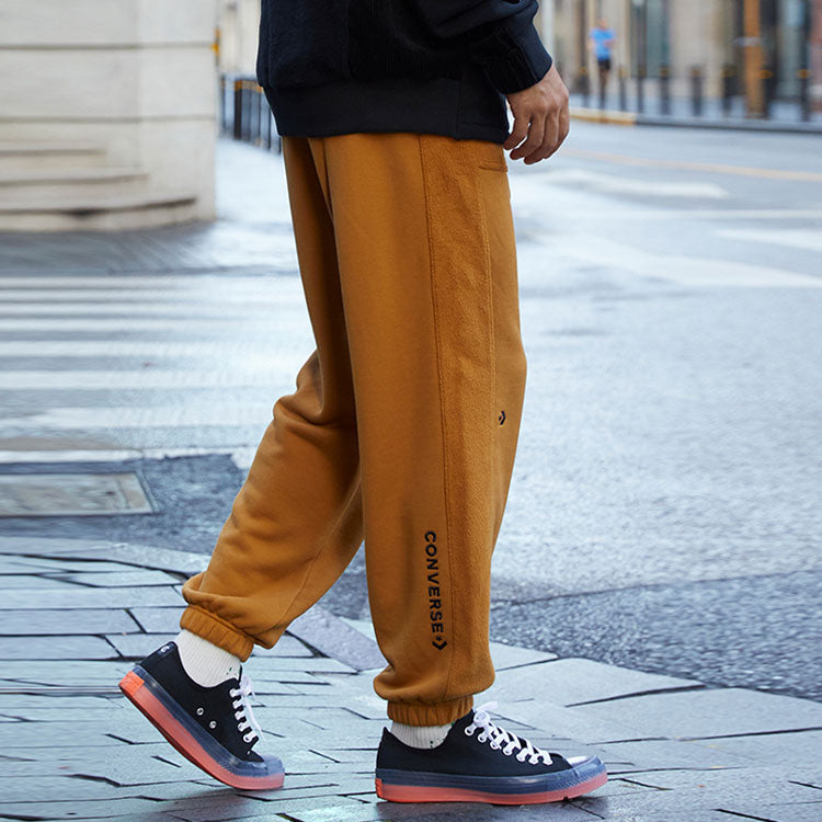 Men's Converse Logo Embroidered Loose Fleece Bundle Feet Sports Pants/Trousers/Joggers Wheat 10023521-A01