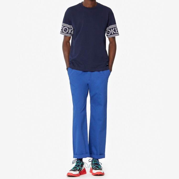 Men's KENZO Cuff Alphabet Logo Printing Short Sleeve Navy Blue F56-5TS043-4BD-77B
