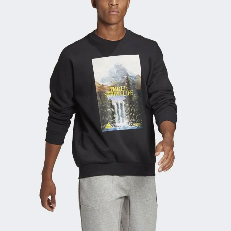 adidas Training Sports Printing Loose Round Neck Pullover Black GM6507