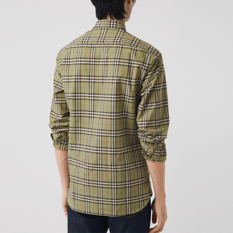Burberry Check Long Sleeve Shirt Male Green 80032851