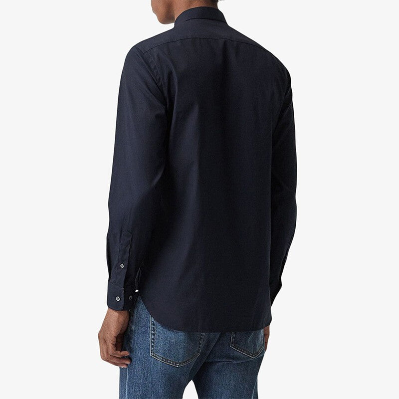 Men's Burberry Logo Casual Long Sleeves Button Shirt Navy Blue 80087051