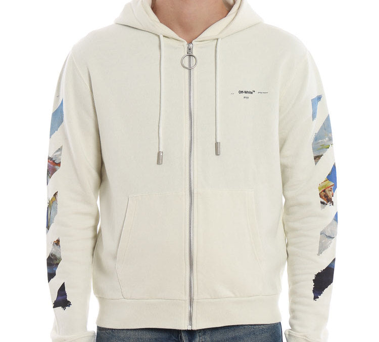Off-White Printing Arrow Zip-up Hooded Fleece Men White OMBE001R190030120288