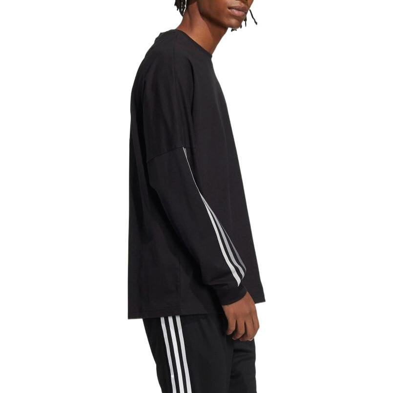 Men's adidas Logo Stripe Printing Round Neck Pullover Long Sleeves Japanese Version Black T-Shirt HC9977