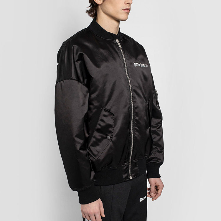 Men's PALM ANGELS Alphabet Contrasting Colors Zipper Casual Jacket Black PMEH002E20FAB0011001