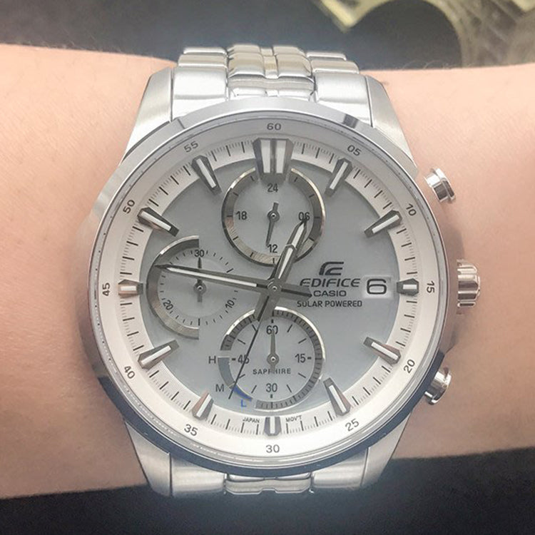 CASIO Waterproof EDIFICE Sapphire Crystal Solar Powered Stainless Steel Strap Mens White Analog EFB-610SBD-7AVUPR