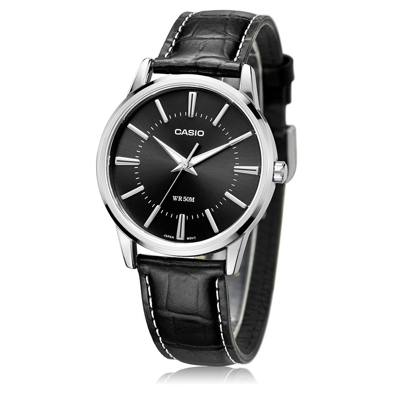 Casio Fashion Stylish Business Leather Strap Analog Watch 'Black Silver' MTP-1303PL-1AVEF
