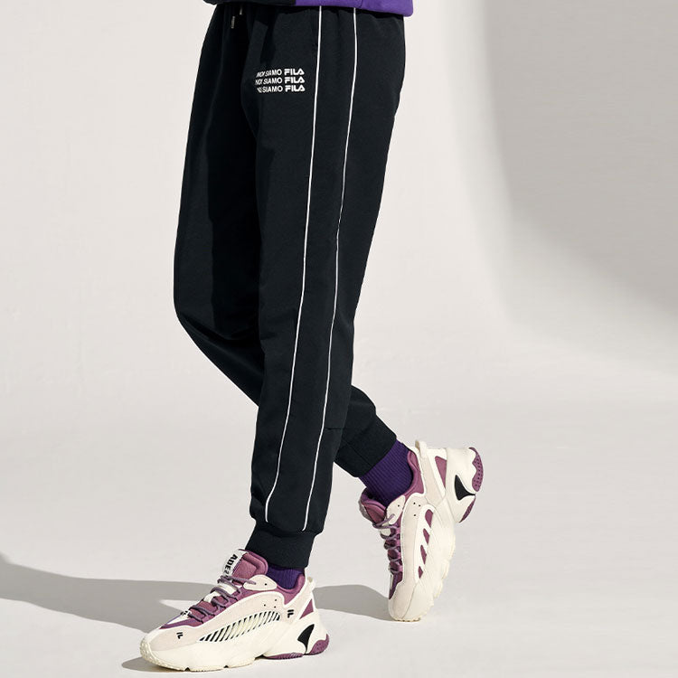FILA FUSION Alphabet Printing Sports Woven Bundle Feet Long Pants Black T11W111801F-BK