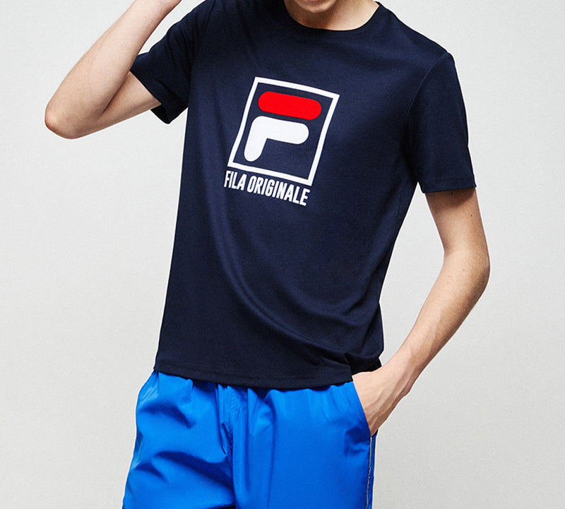 FILA Classic Logo 3D Sports Short Sleeve Couple Style Blue F51M018106FQ-NV