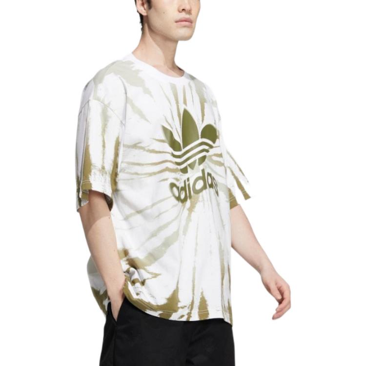 Men's adidas Tie Dye Printing Large Logo Round Neck Pullover Short Sleeve Green T-Shirt HS1941