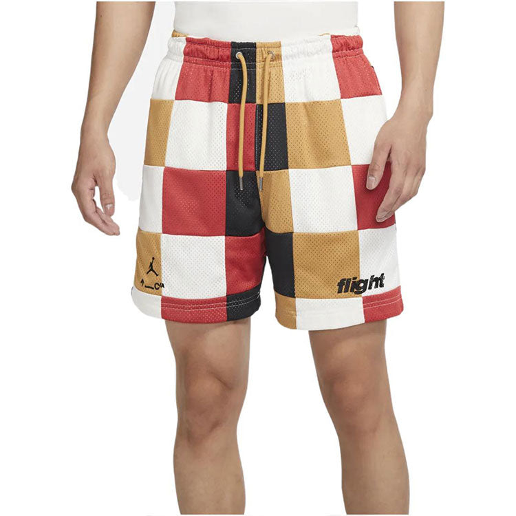 Men's Air Jordan Loose Plaid Colorblock Mesh Shorts Red Clay Element Gold Colorblock DQ8348-662