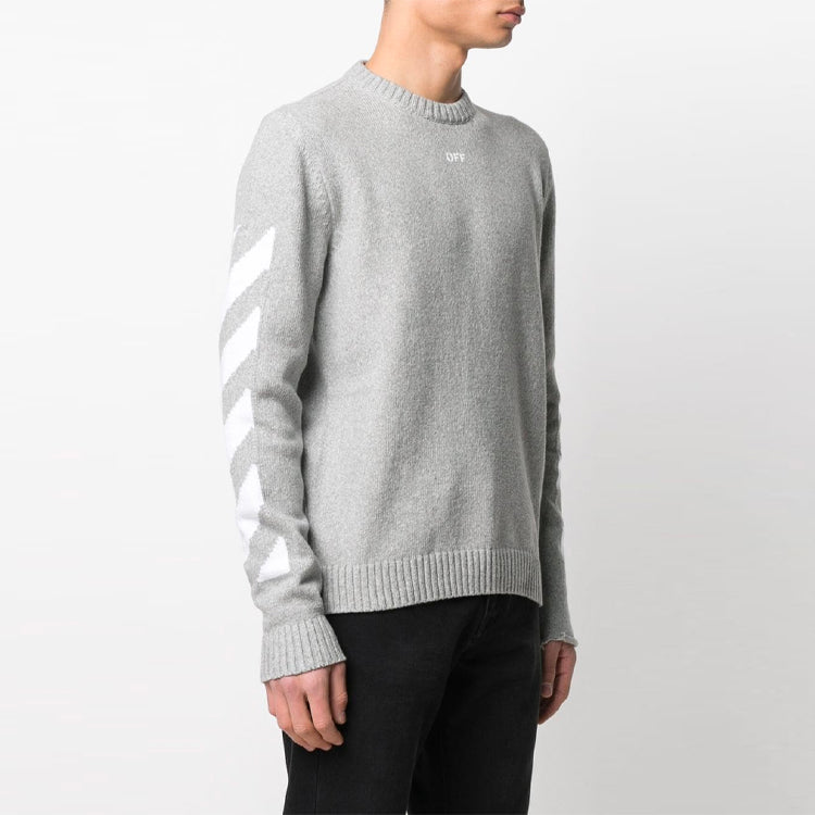 Off-White SS21 Logo Pattern Round Neck Pullover Gray OMHE023R21KNI0014101