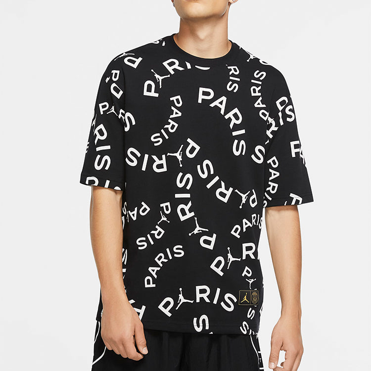 Air Jordan Paris Saint-Germain Jock Tag Alphabet Short Sleeve Black CK9788-010