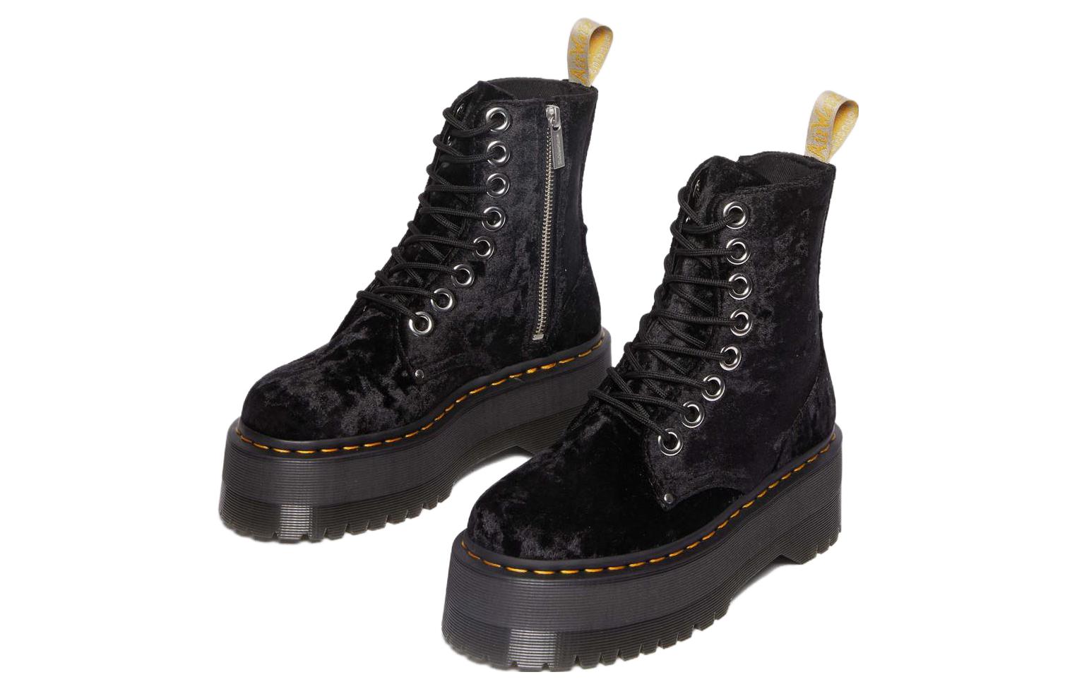 (WMNS) Dr.Martens Vegan Jadon Boot Max Crushed Velvet Platforms 'Black' 31030001