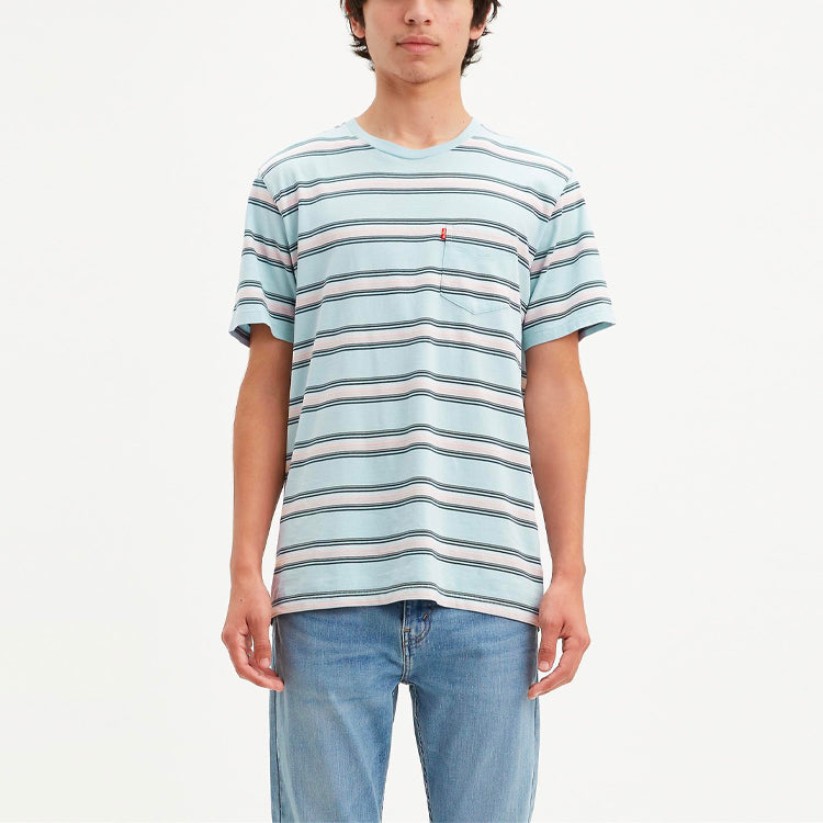 Men's Levis Loose Round Neck Stripe Short Sleeve Blue T-Shirt 29813-0102