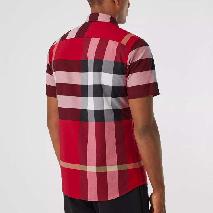 Men's Burberry SS21 Plaid Button Short Sleeve Shirt Red 80208561