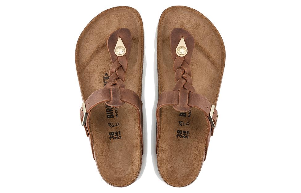 (WMNS) Birkenstock Gizeh Braided Waxy Leather Narrow Fit Sandals 'Cognac' 1021336