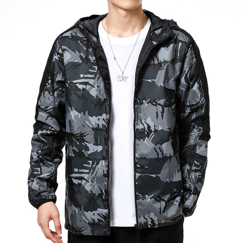 adidas Camouflage Sports hooded Casual Running Jacket Black H40232