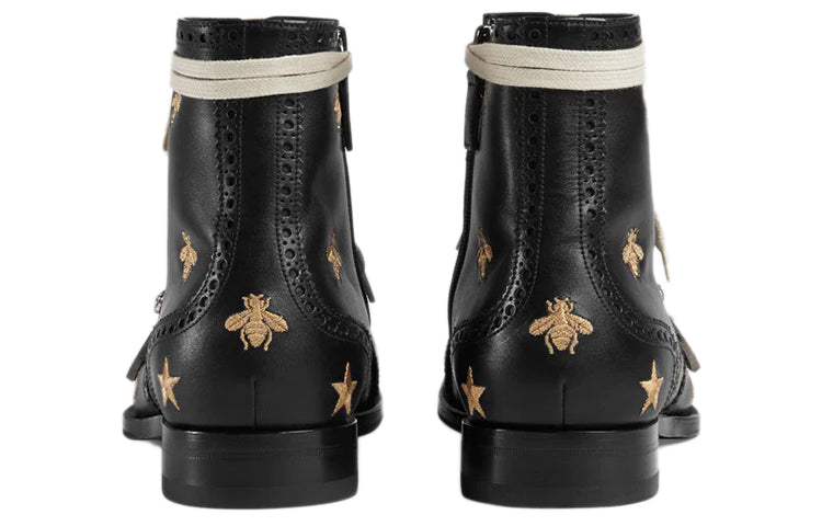 Gucci Queercore Bee Accent Lace-Up Boots 'Black' 496272-ARP00-1000