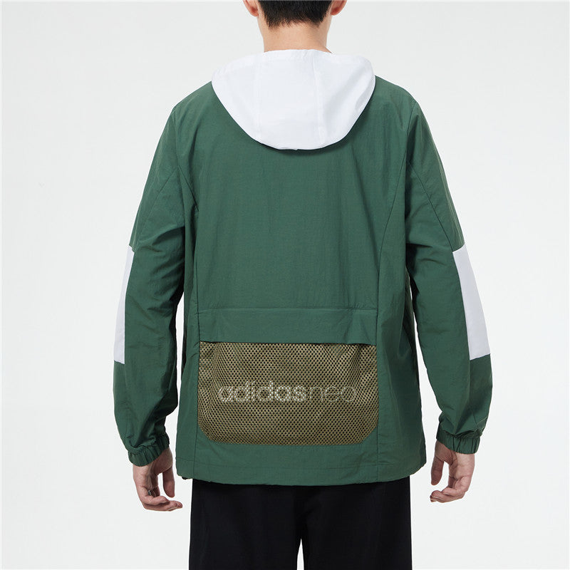 adidas Sports Running Training Casual Half Zipper Hooded Jacket Green H55264