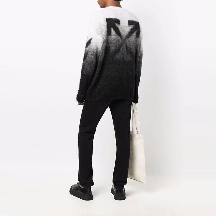 Men's Off-White FW21 Plush Gradient Round Neck Long Sleeves Pullover Wool Sweater Loose Fit Autumn Black OMHE098F21KNI0011010