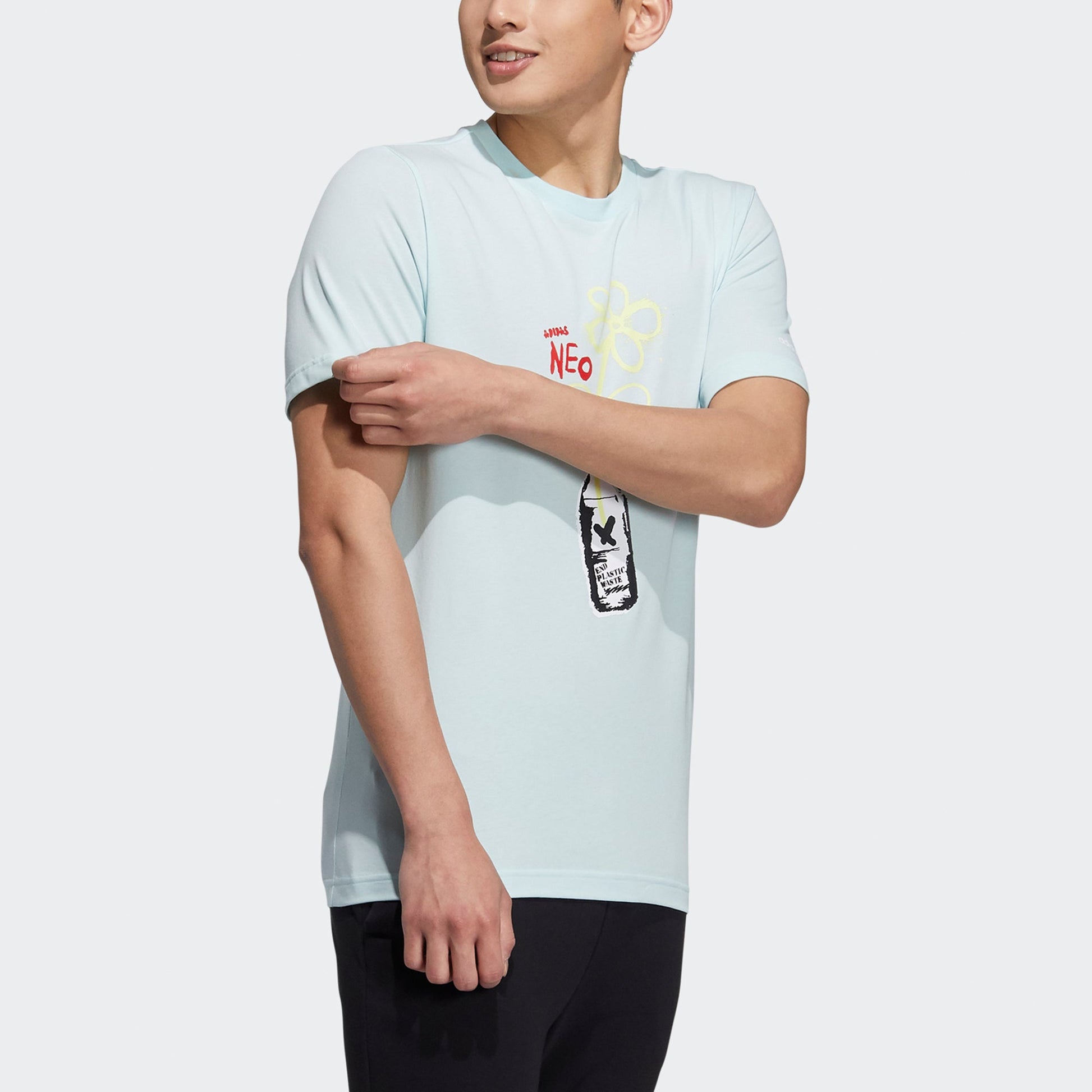 adidas neo M July Tee 1 Cartoon Printing Sports Round Neck Short Sleeve Mint Green HF0464
