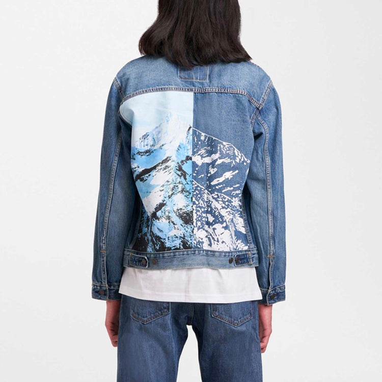 Men's Levis lapel Large Printing Denim Jacket Denim 80794-0000
