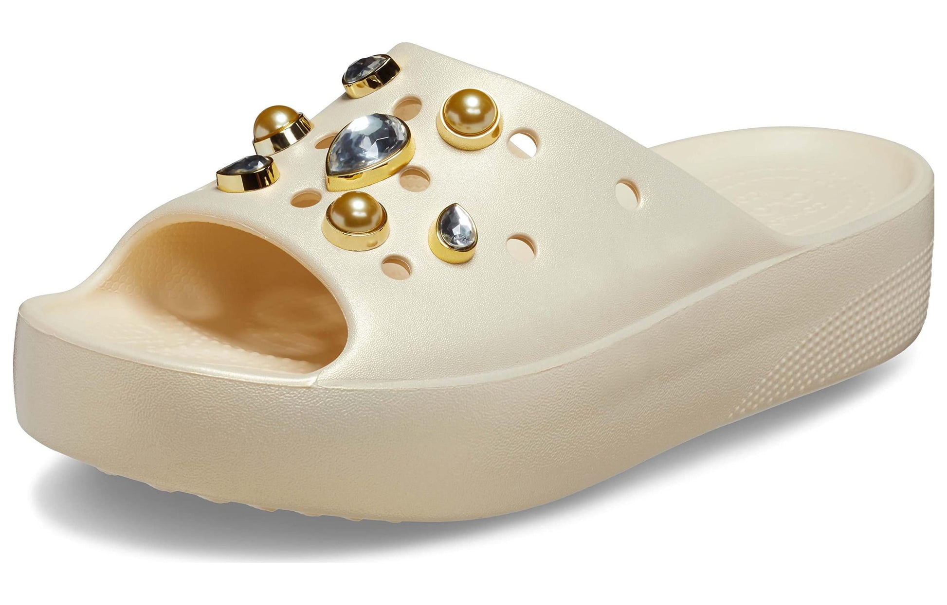 (WMNS) Crocs Classic Crystals Pearls Platform Slides 'White' 208388-108