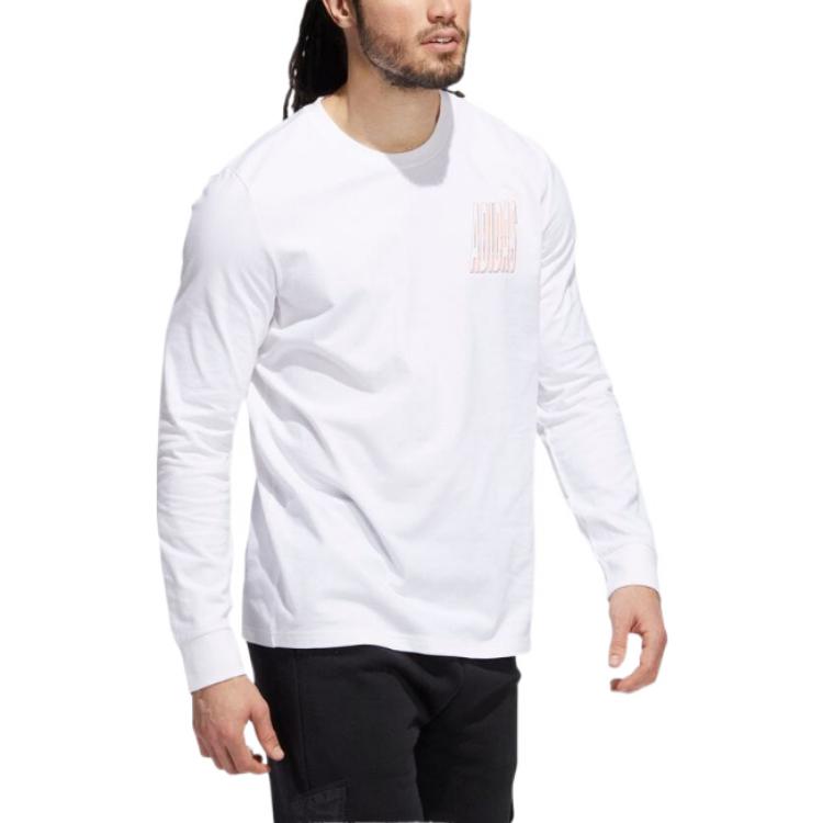Men's adidas Alphabet Pattern Round Neck Long Sleeves White T-Shirt HK6751
