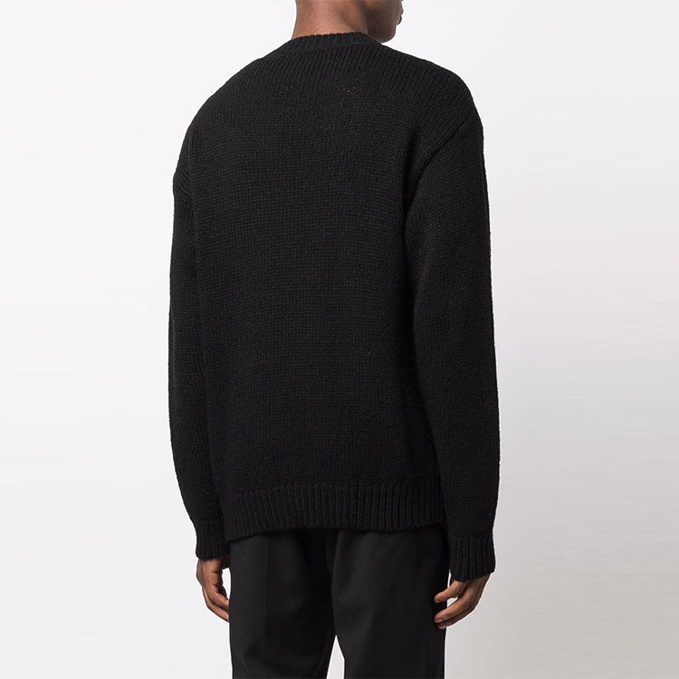 Men's Off-White FW21 Hands Off Logo Alphabet Round Neck Wool Sweater Loose Fit Black OMHE085F21KNI0011009