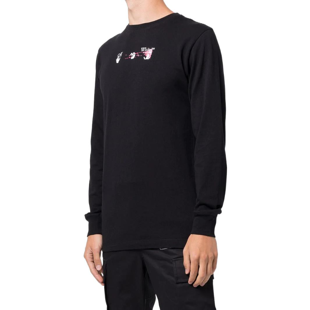 Men's Off-White SS22 Arrow Pattern Printing Long Sleeves Black T-Shirt OMAB001F21JER00510321032