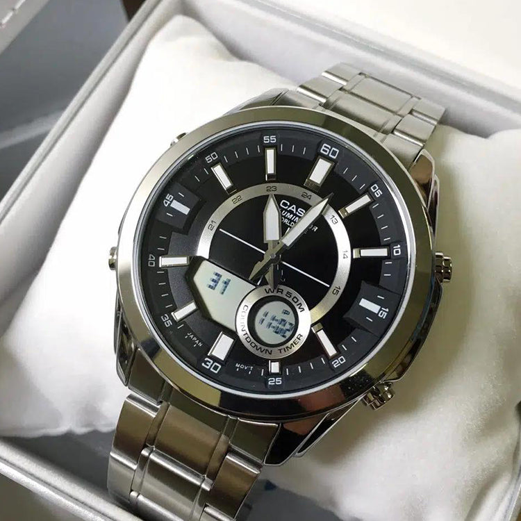 CASIO Waterproof Stainless Steel Strap Mens Black Analog/Digital Combo AMW-810D-1A