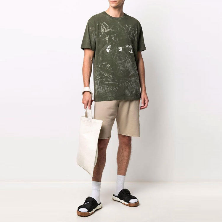 Men's Off-White SS21 Logo Short Sleeve Green T-Shirt OMAA027S21JER0015701