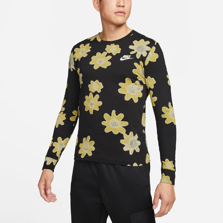 Nike SS22 Flowers Logo Printing Round Neck Long Sleeves Black DM6336-010