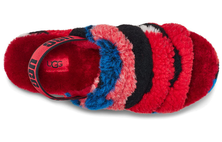 (WMNS) UGG Fluff Yeah Slide Cali Collage 'Red Black Pink' 1118164-RED