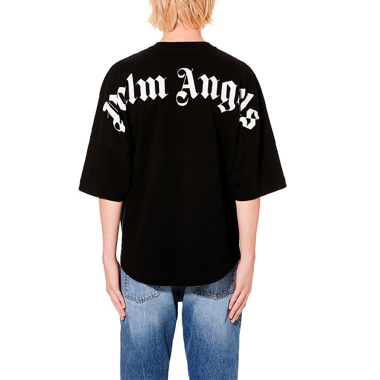 Men's PALM ANGELS Logo Mock Neck Tee Logo Printing Short Sleeve Black PMAA002E194130021001