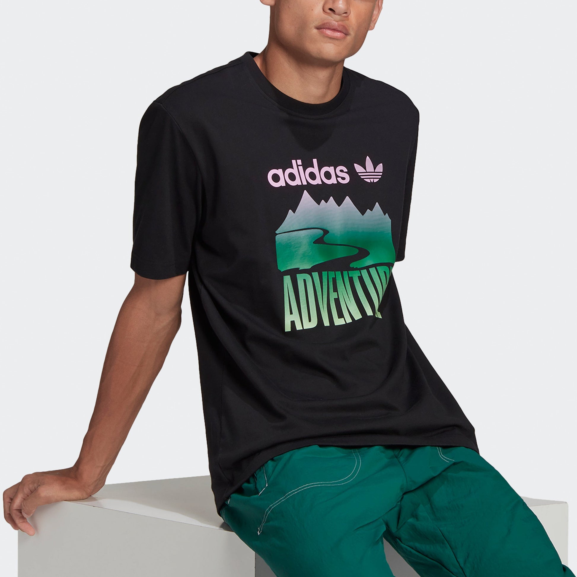 adidas originals Adv Mount Tee Retro Pattern Sports Short Sleeve Black GN2357
