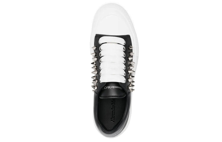 Alexander McQueen Deck Spike-Stud Lace-Up Sneakers 'Black White Silver' 705810WHT9K1081